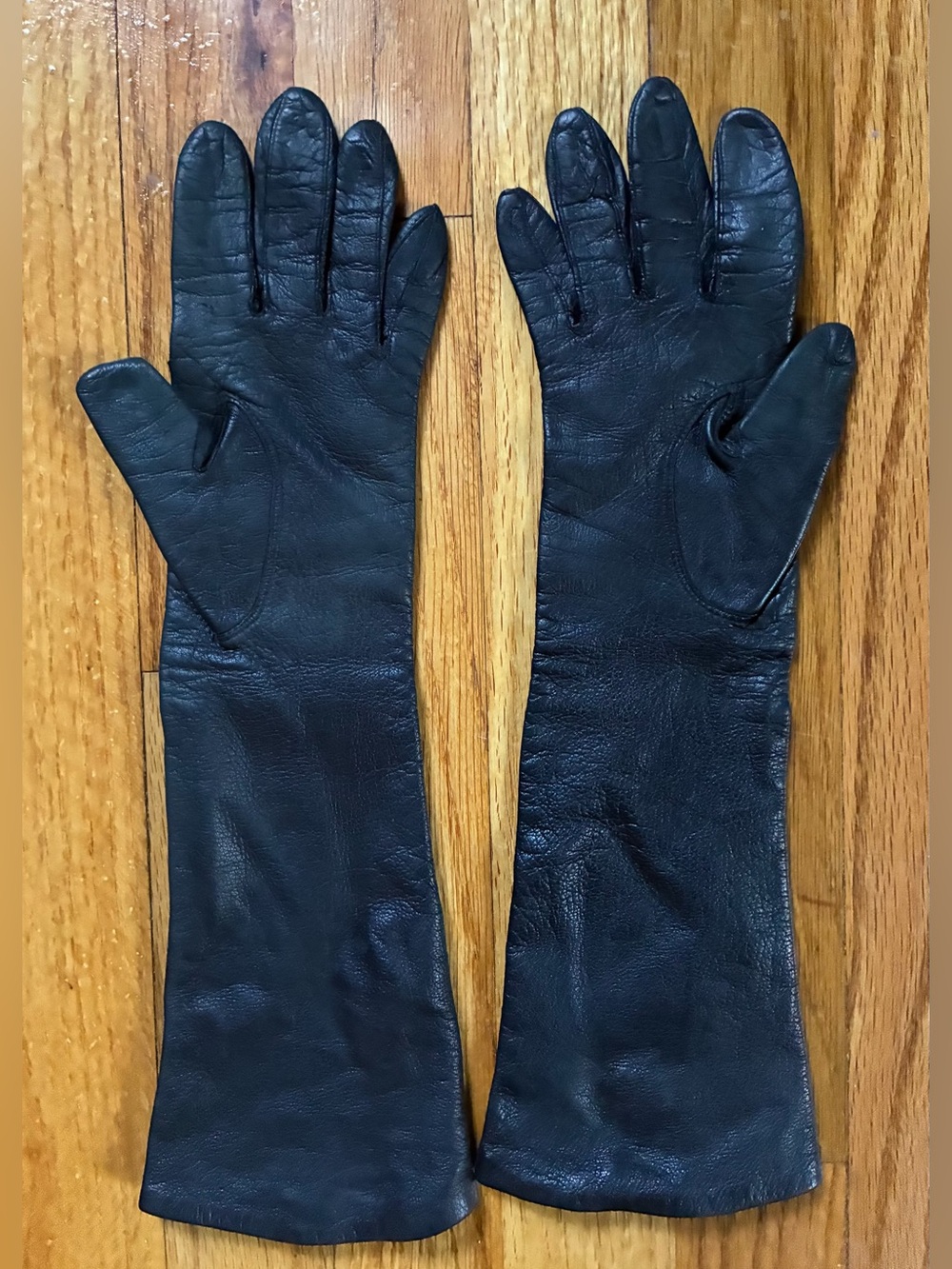 VTG Peck & Peck Classic Elegant Black Long Leather Lined Gloves Women’s Size 7